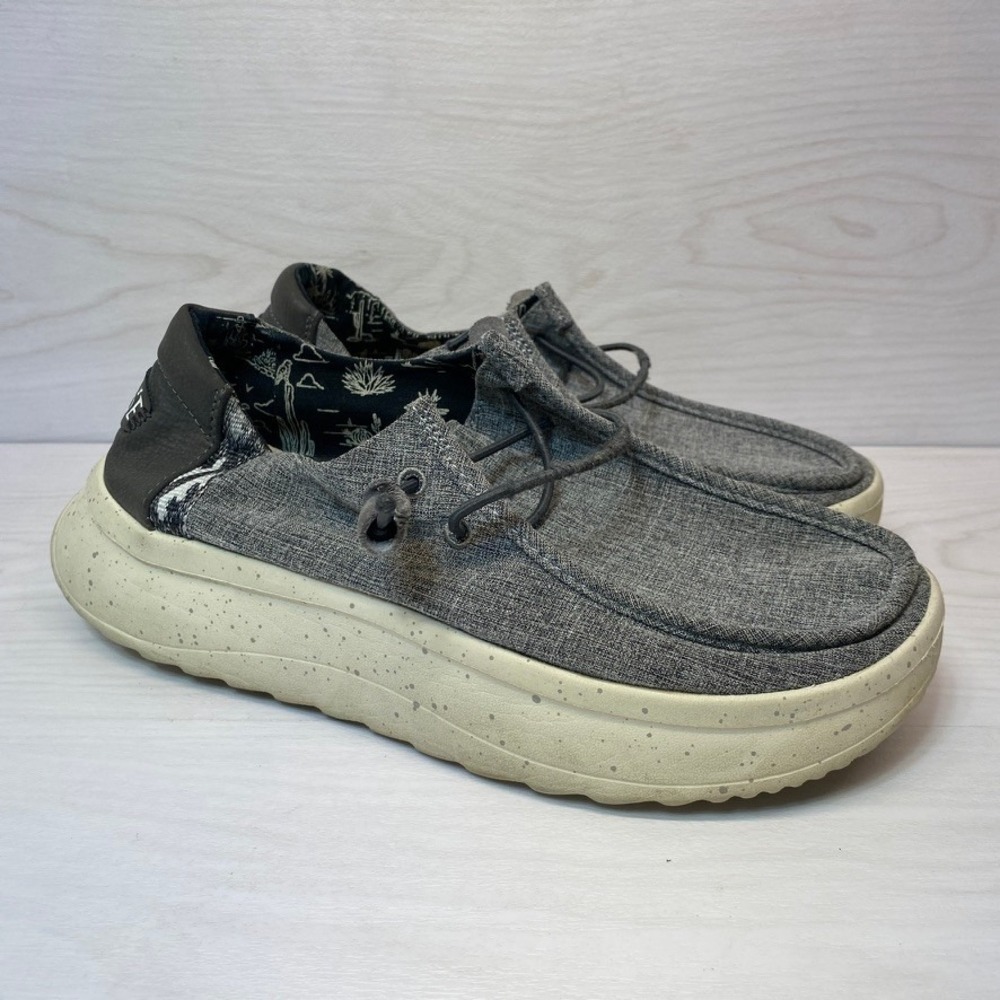 Hey Dude Womens W9 Wendy Peak Woven Platform Loafers Charcoal Grey Casual Shoes